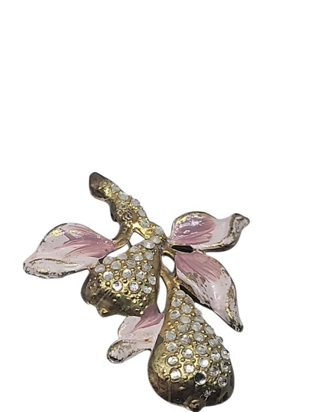 Vintage Period Pear Branch Rhinestone Brooch Pin Pink Gold Tone Dujay Copy - Picture 10 of 15